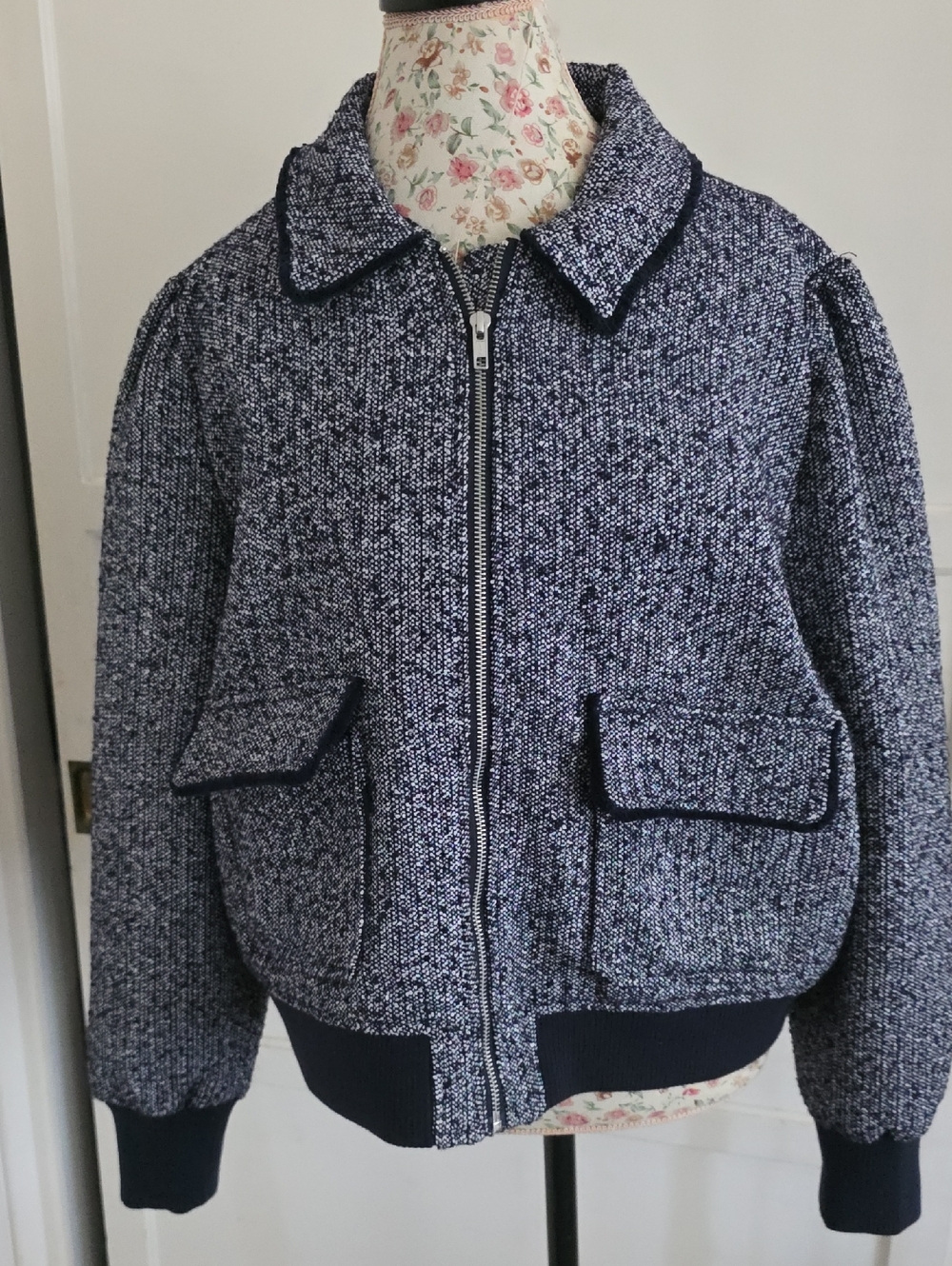 Navy Speckled Zip-Up Jacket Size XXL